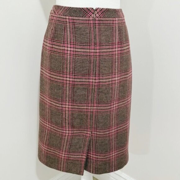 Talbots Plaid Wool Blend A-Line Skirt Pink Tan Size 8 - Picture 2 of 6